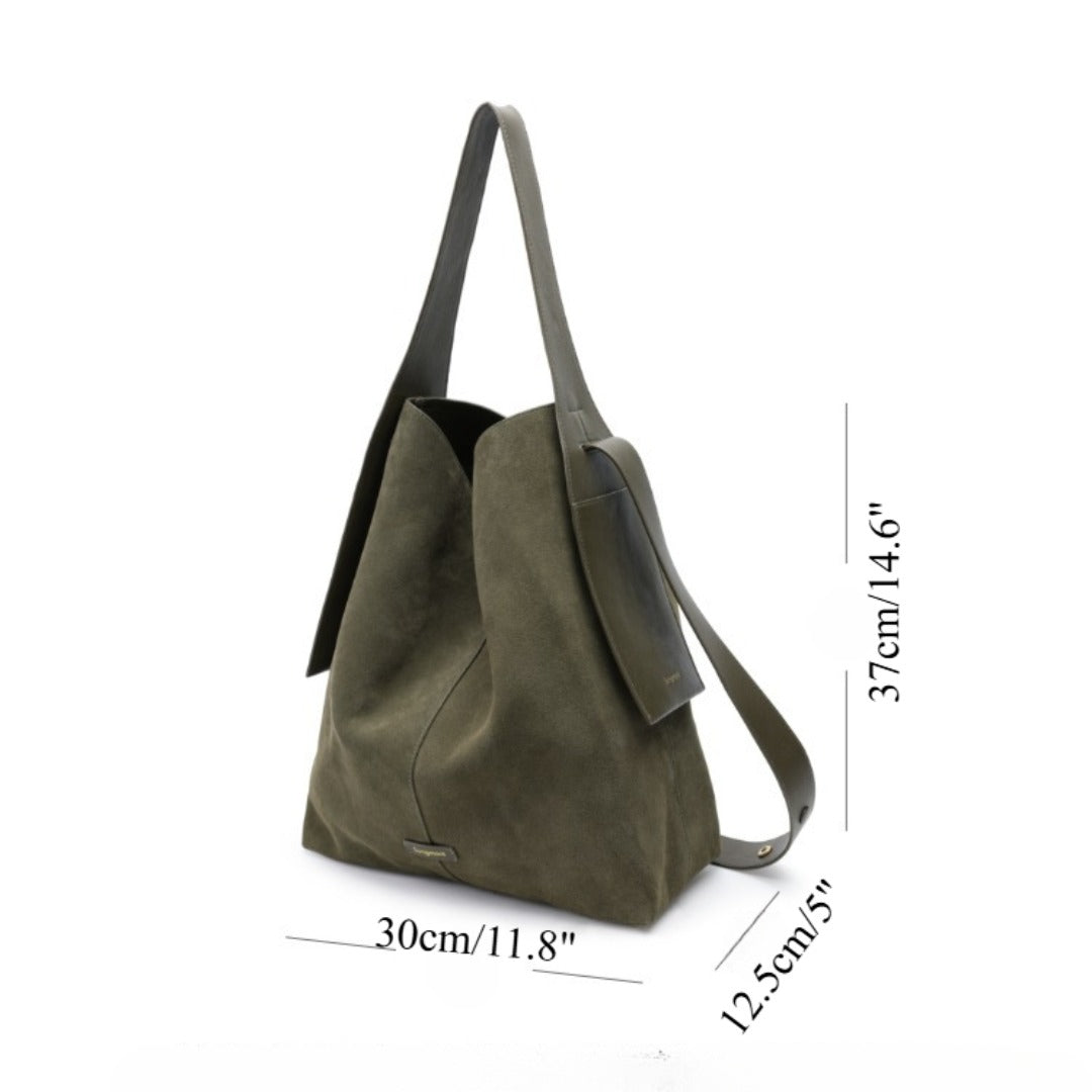 Bolso de mano tipo slouch de gran capacidad en ante, bolso de hombro de color liso, bolso hobo informal