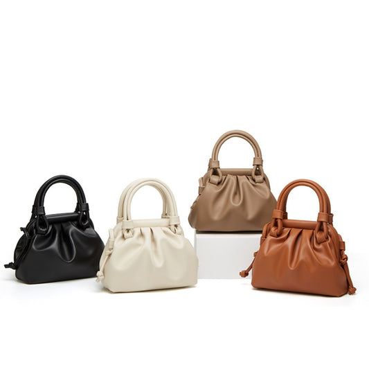 Bolso pequeño con asa superior, bolso tote pequeño con correa cruzada, bolso de hombro plisado versátil y elegante