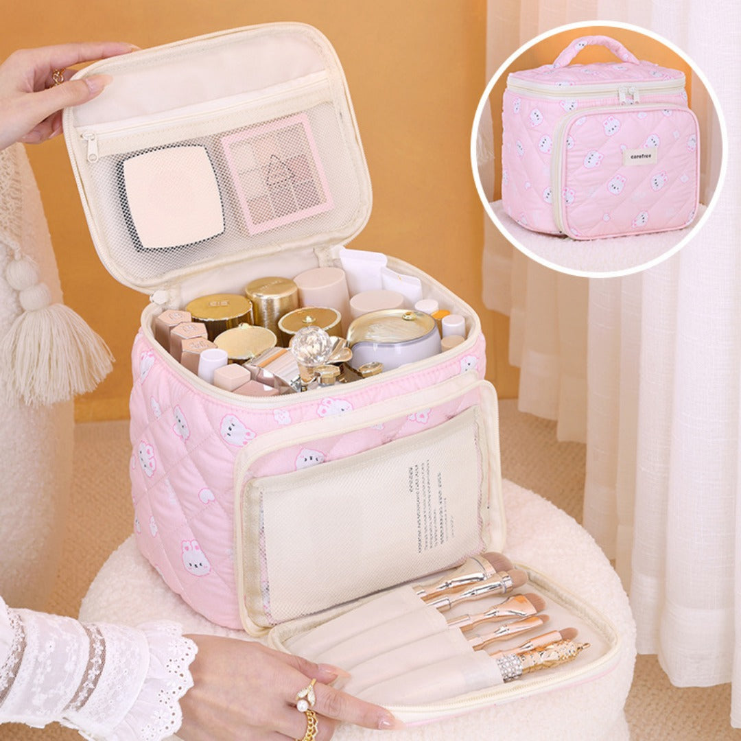 Neceser multifuncional, neceser con compartimentos, bolsa de almacenamiento, neceser de viaje portátil, bolsa de maquillaje con compartimentos.
