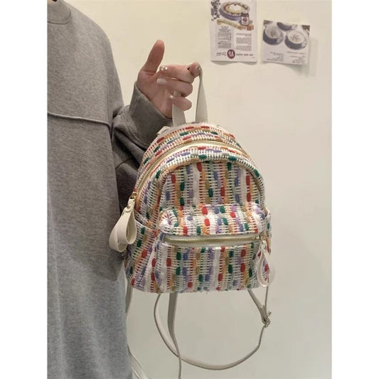 Mochila Mini de Punto Arcoíris – Mochila elegante para viajes de primavera y verano, mochila mini a la moda para uso diario