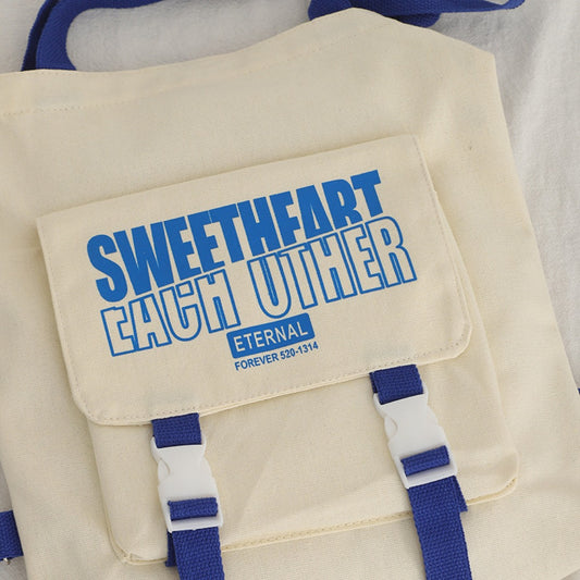 Bolsa de lona con estampado de letras, bolso bandolera de lona para estudiantes, bolsa de compras con cremallera, bolso tote de lona