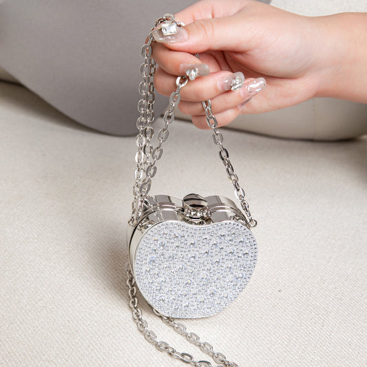 Elegante mini bolso de doble cara con pedrería – Bolso acrílico con forma de corazón y espejo, moderno mini bolso para pintalabios para fiestas, bodas y eventos de graduación – Elegante bolso de mano para la noche