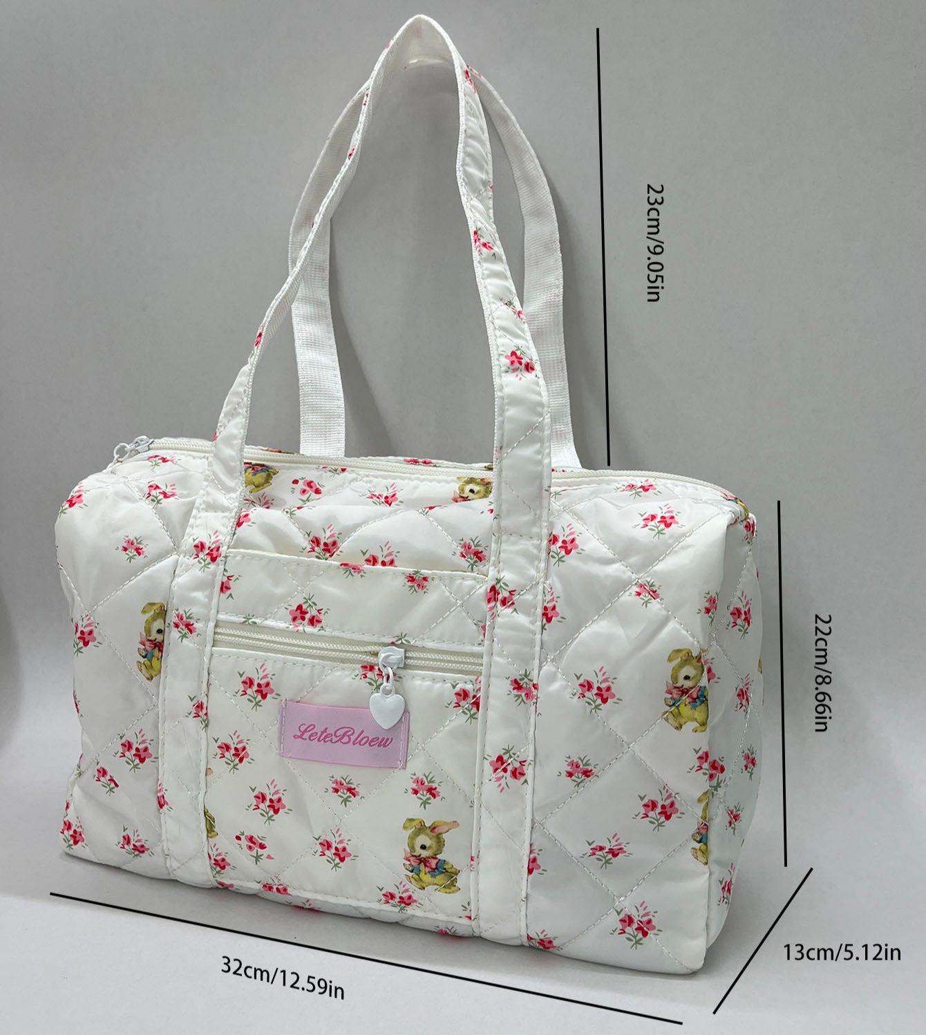 Bolso tote de gran capacidad para niñas, bolso para viajes cortos, bolso acolchado con estampado floral, bolso de hombro para estudiantes.