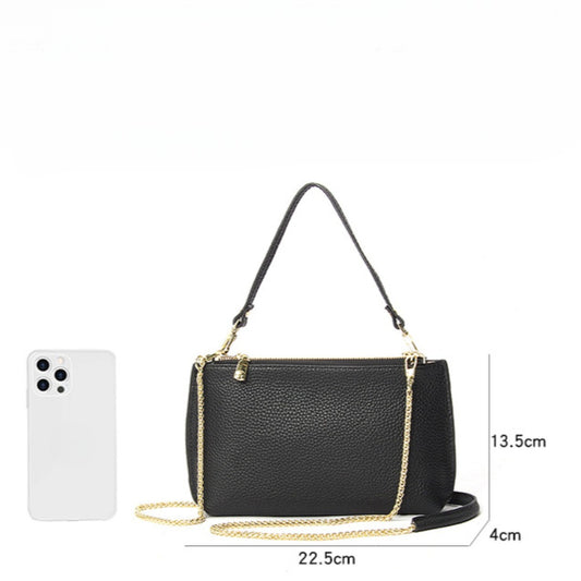 Bolso bandolera sencillo de piel auténtica para mujer, bolso elegante de gran capacidad, bolso tote con doble cremallera, bolso de cadena de piel
