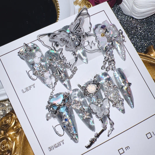 1017-Uñas postizas hechas a mano, de presión, removibles