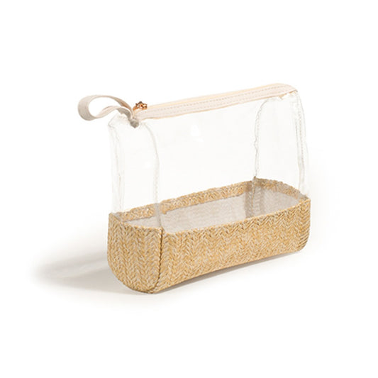 Ladies straw wristlet purse, Cosmetics storage bag transparent, toiletries storage bag, Transparent Cosmetic Bag,