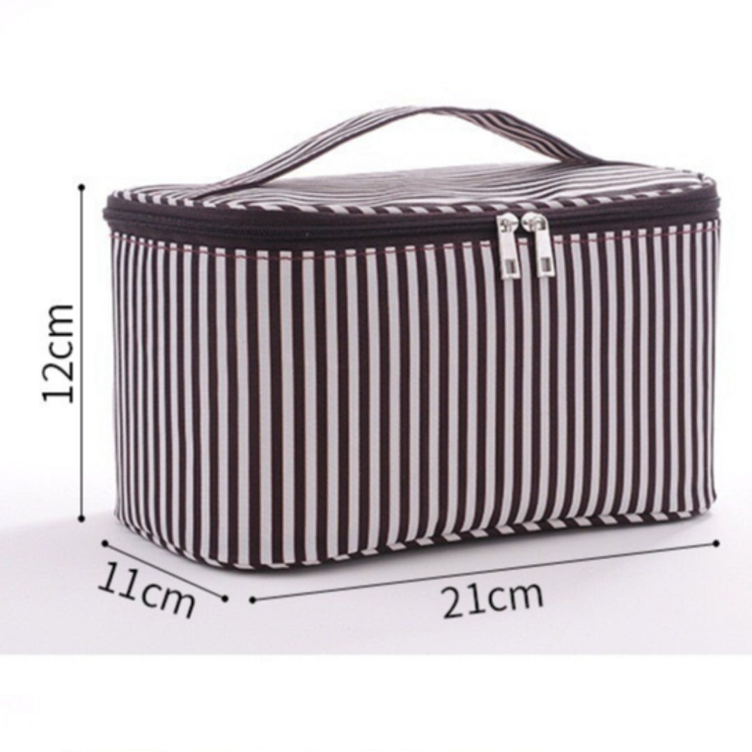 Neceser sencillo a rayas, neceser portátil, bolsa de viaje cuadrada de gran capacidad para artículos de aseo, organizador de maquillaje.