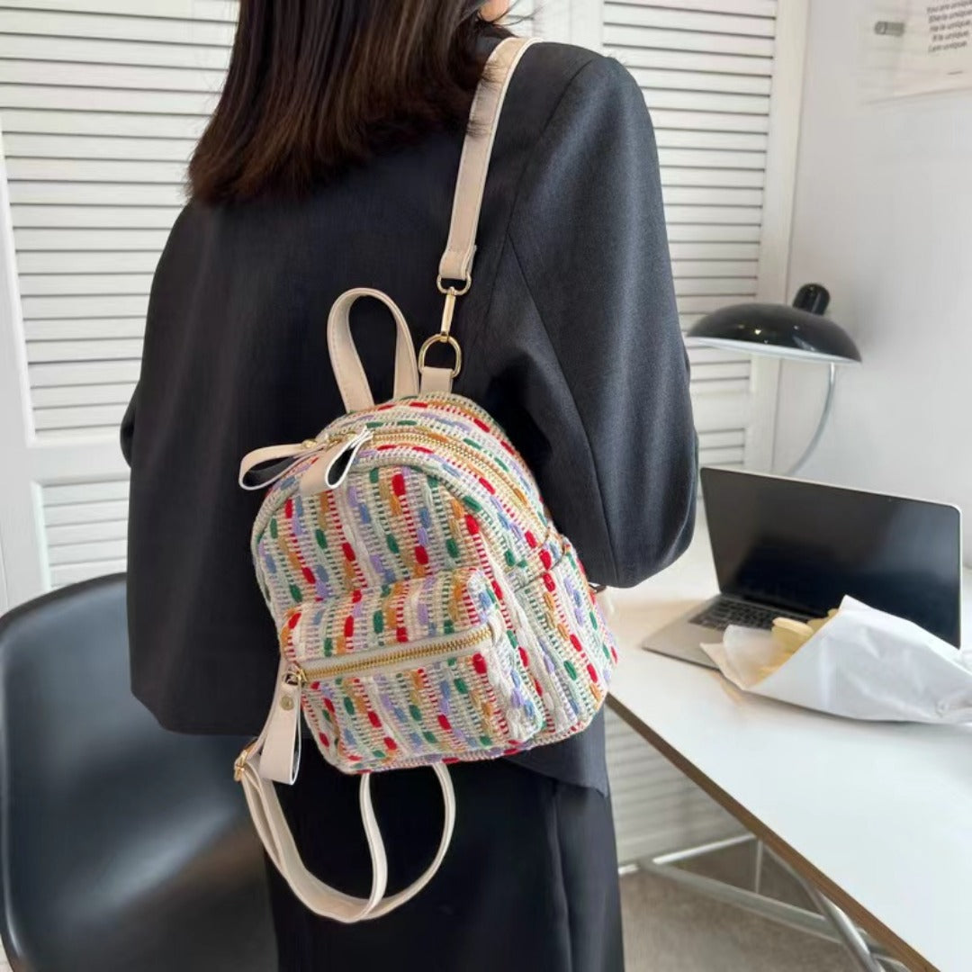 Rainbow Knit Mini Backpack – Stylish Spring and Summer Travel Backpack Purse, Fashionable Mini Backpack for Everyday Use