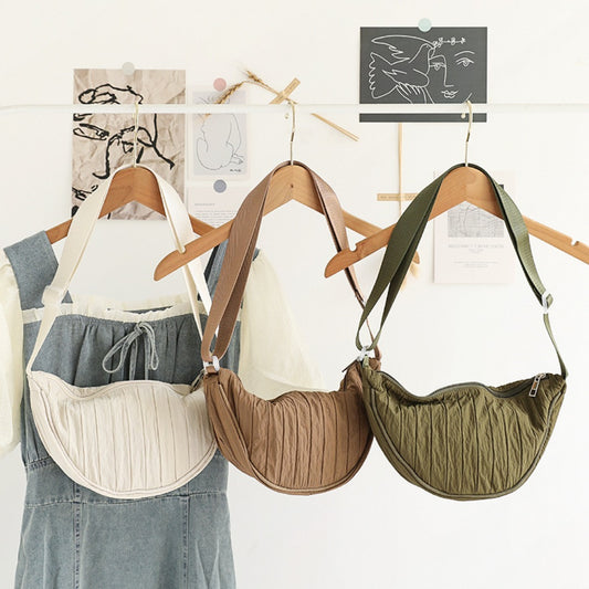 Bolso hobo informal de tela de nailon: bolso de hombro sencillo a rayas con pliegues, bolso bandolera pequeño cuadrado y ligero para ir de compras