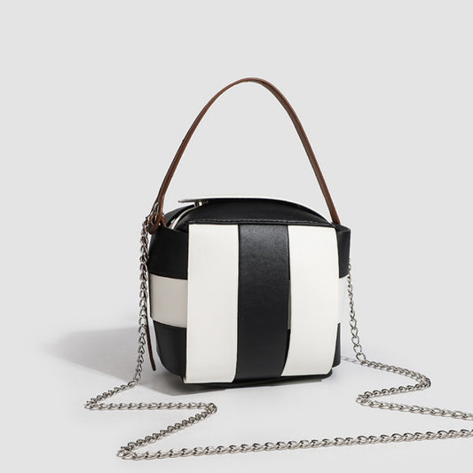 Bolso de hombro sencillo y bandolera pequeño para mujer, con elegante diseño en color contrastante de PU, ideal para el día a día.