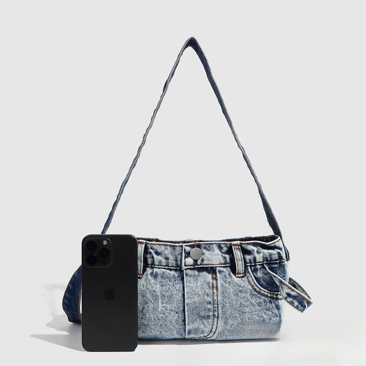 Bolso bandolera pequeño de mezclilla para mujer, bolso bandolera retro de verano, bolso hobo azul patchwork