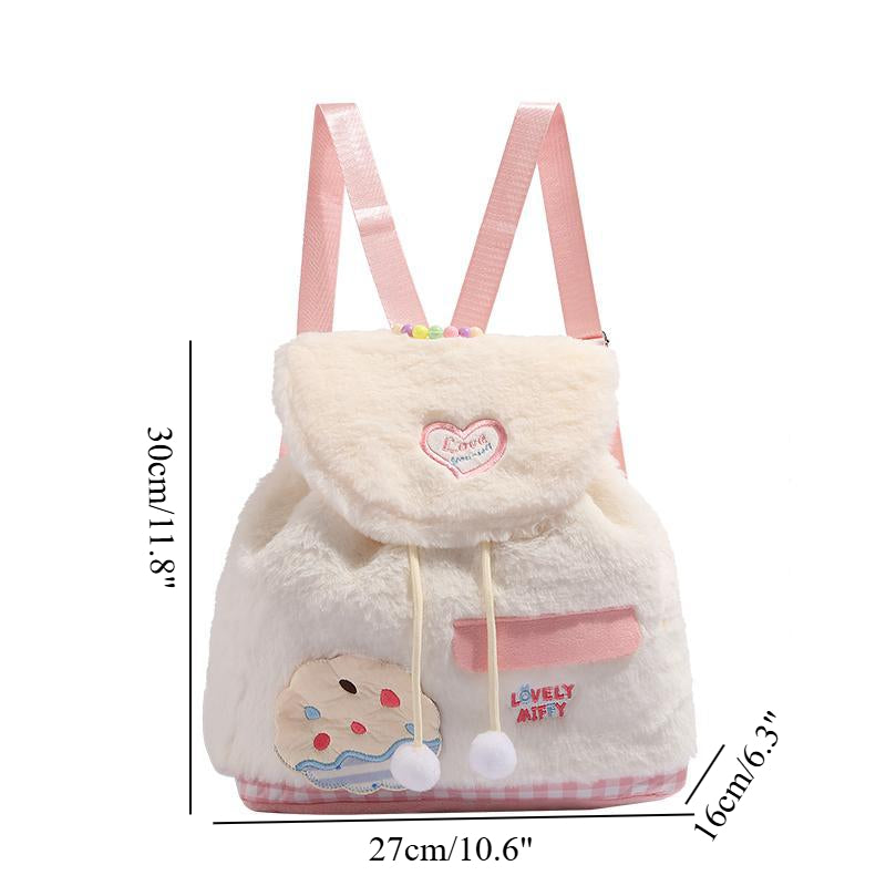 Mochila pequeña y esponjosa para otoño e invierno, moderna y dulce mochila de peluche para mujer, versátil bolso para estudiantes y niños pequeños.