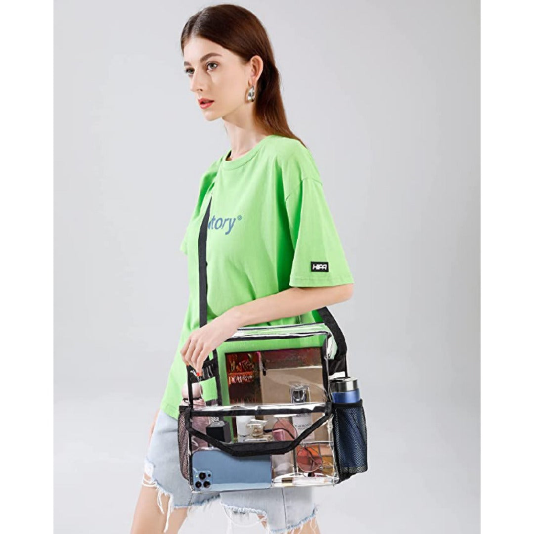 Bolso bandolera transparente de PVC, ajustable para viajes, eventos deportivos y conciertos; bolso de hombro grande transparente con compartimentos tipo hobo.
