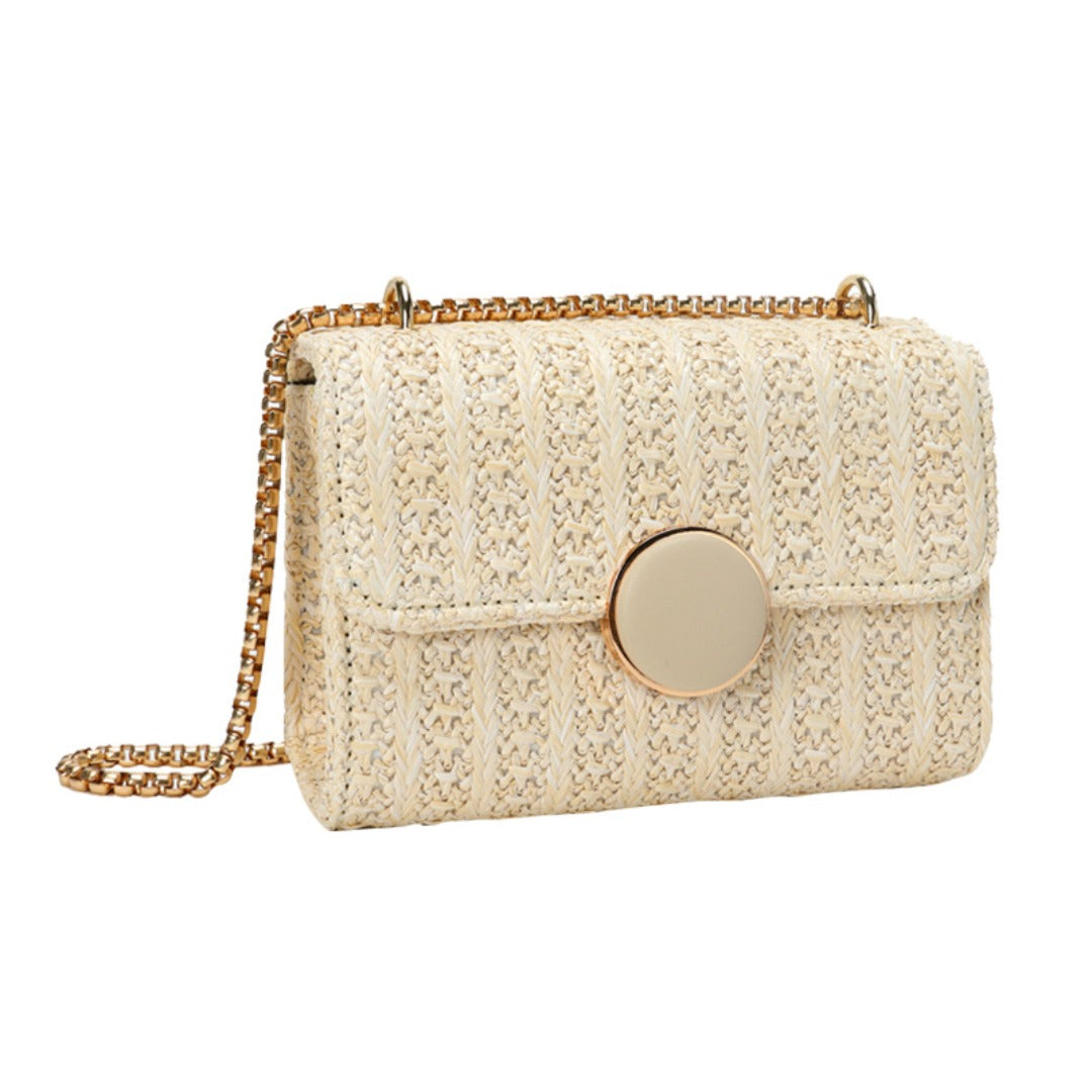 Bolso pequeño cuadrado tejido para mujer, elegante bolso bandolera de moda, bolso de paja con cadena versátil