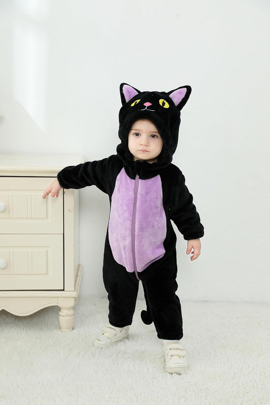 Disfraz de gato negro para bebé niño pequeño, ideal para Halloween. Ropa abrigada y suave para otoño e invierno.