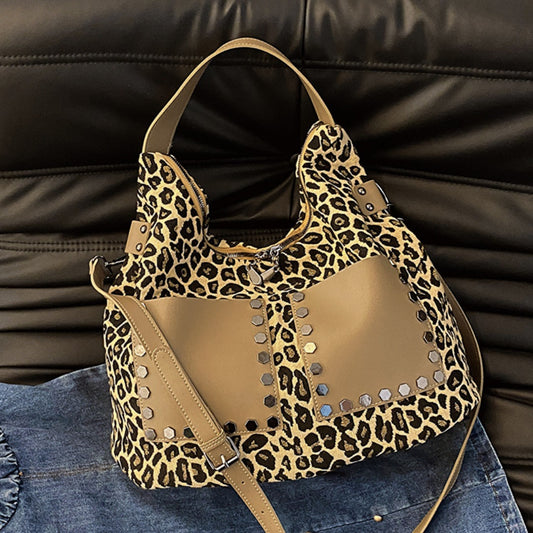Bolso tote de gran capacidad con estampado de leopardo para mujer, bolso hobo vintage informal, bolso de hombro con correa cruzada, bolso de mano para mujer