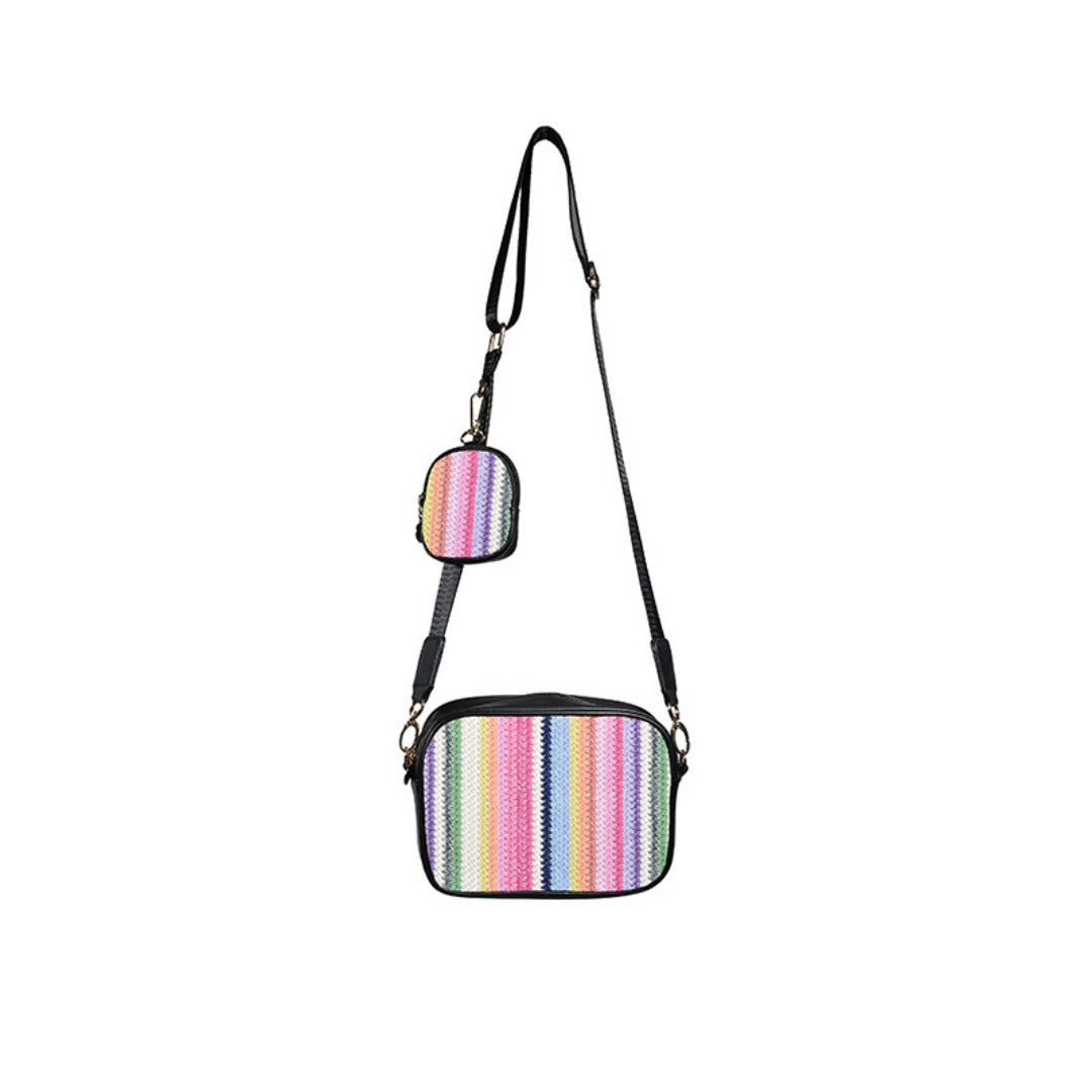 Bolso bandolera informal y versátil de tejido trenzado, bolso bandolera pequeño 2 en 1, neceser sencillo y portátil