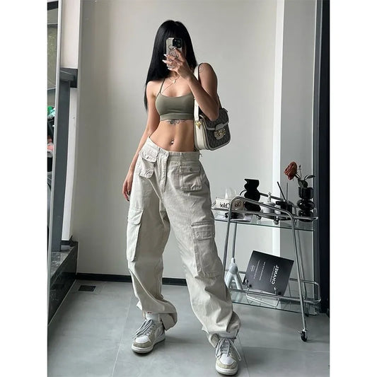 Vintage Cargo Pants Women Gyaru Brown Fashion Baggy Baddies Streetwear Hippie Trousers Casual 90s Aesthetic