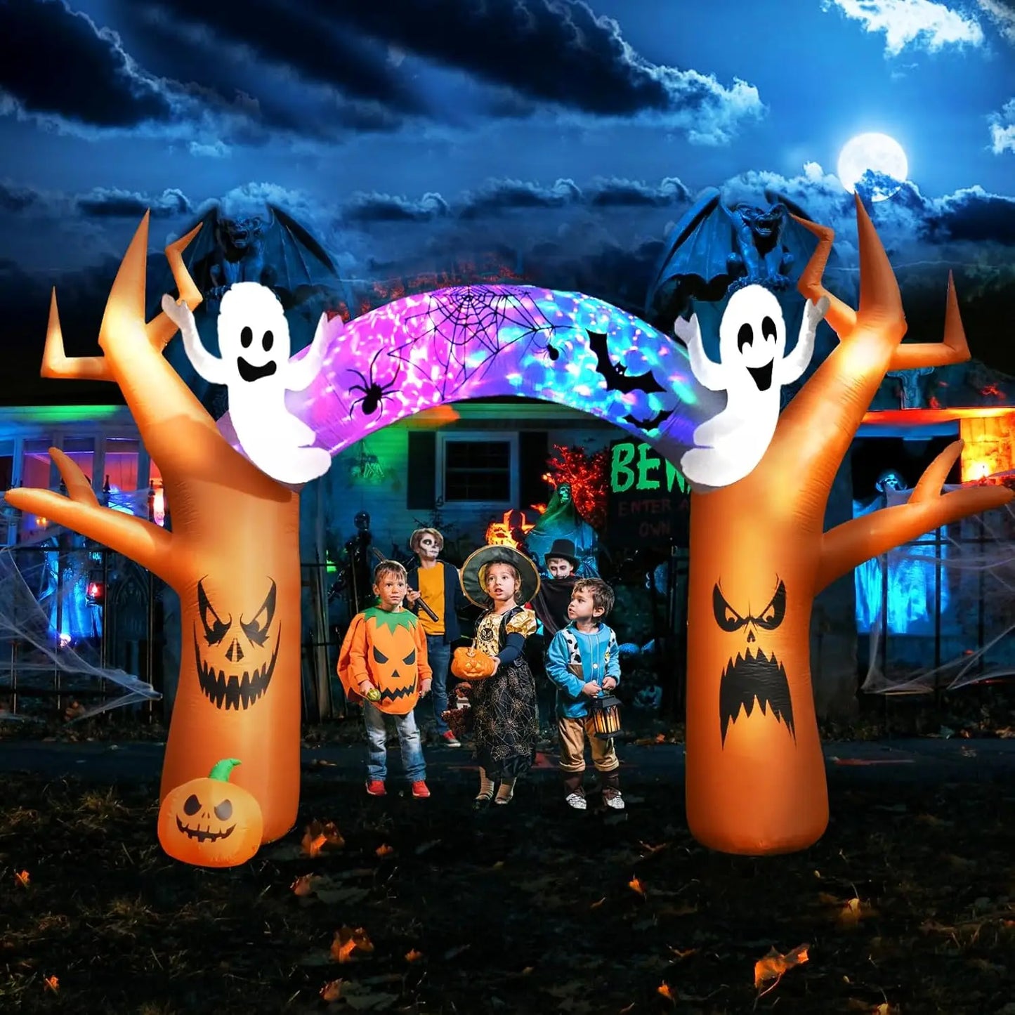 Decoraciones inflables de Halloween para exteriores, inflables espeluznantes de Halloween: fantasma, calabaza, bruja y arco inflable.