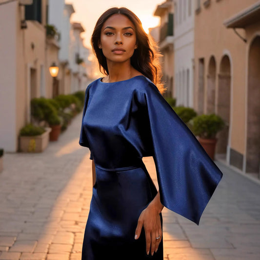 Vestido de noche ajustado con mangas abullonadas