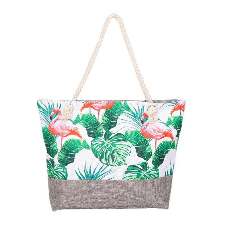Bolsa de compras de gran capacidad, de cuerda de cáñamo, con estampado de tinta de lino, bolso de playa, bolso de hombro con diseño de grulla de corona roja, bolso de playa para mujer, estilo hobo
