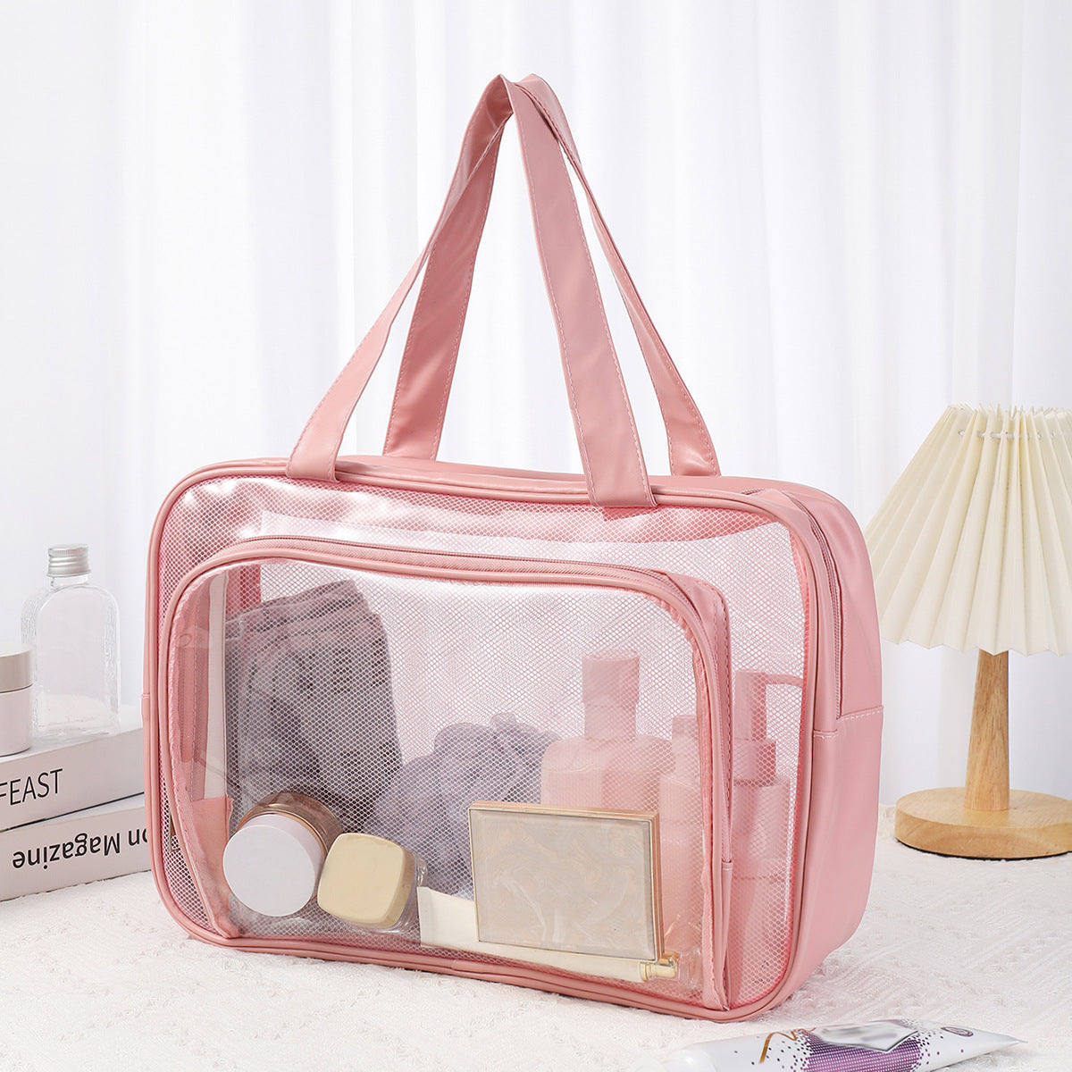 Bolsa de aseo transparente de gran capacidad, bolsa de baño para natación, fitness y cosméticos, bolsa de mano y hombro con separación para artículos húmedos y secos para viajes, ideal para residencia universitaria, campamentos y gimnasios.