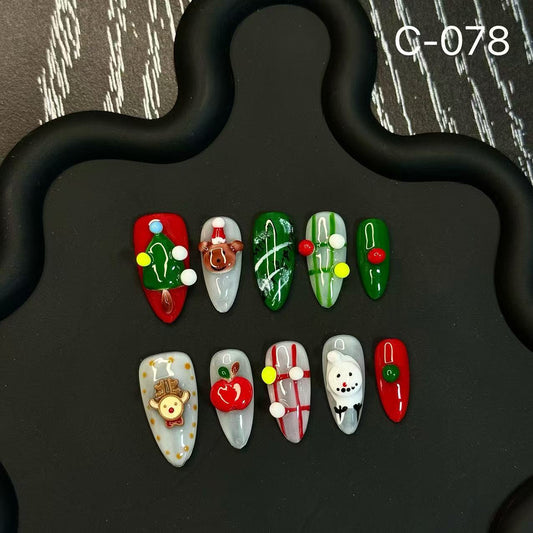 Pieza de manicura navideña, con un ambiente de muñeco de nieve, alto sentido, uñas postizas hechas a mano.