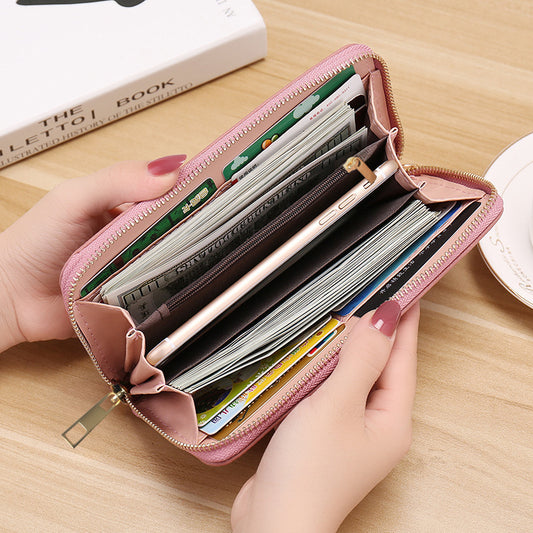 Cartera bordada con el alfabeto para mujer, monedero largo, tarjetero de nailon con cremallera, monedero multifuncional