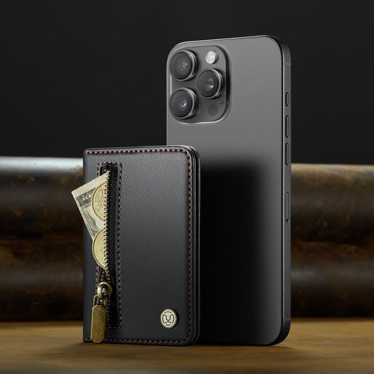 Magsafe ring magnetic card case for iPhone17 card anti-theft brush 16/15/14/13 zipper change bag Wallet Magnetic Card Holder RFID Blocking, PU Leather Minimalist Phone Wallet Compatible with MagSafe Phones -dropshippingabc.com