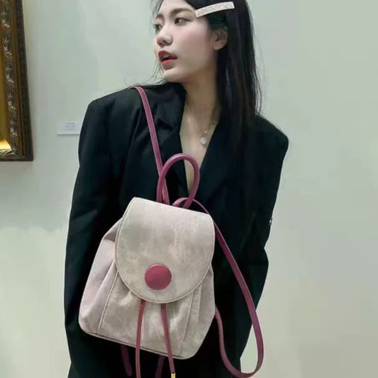 Mochila pequeña de mezclilla rosa, mochila escolar, mochila de viaje de gran capacidad