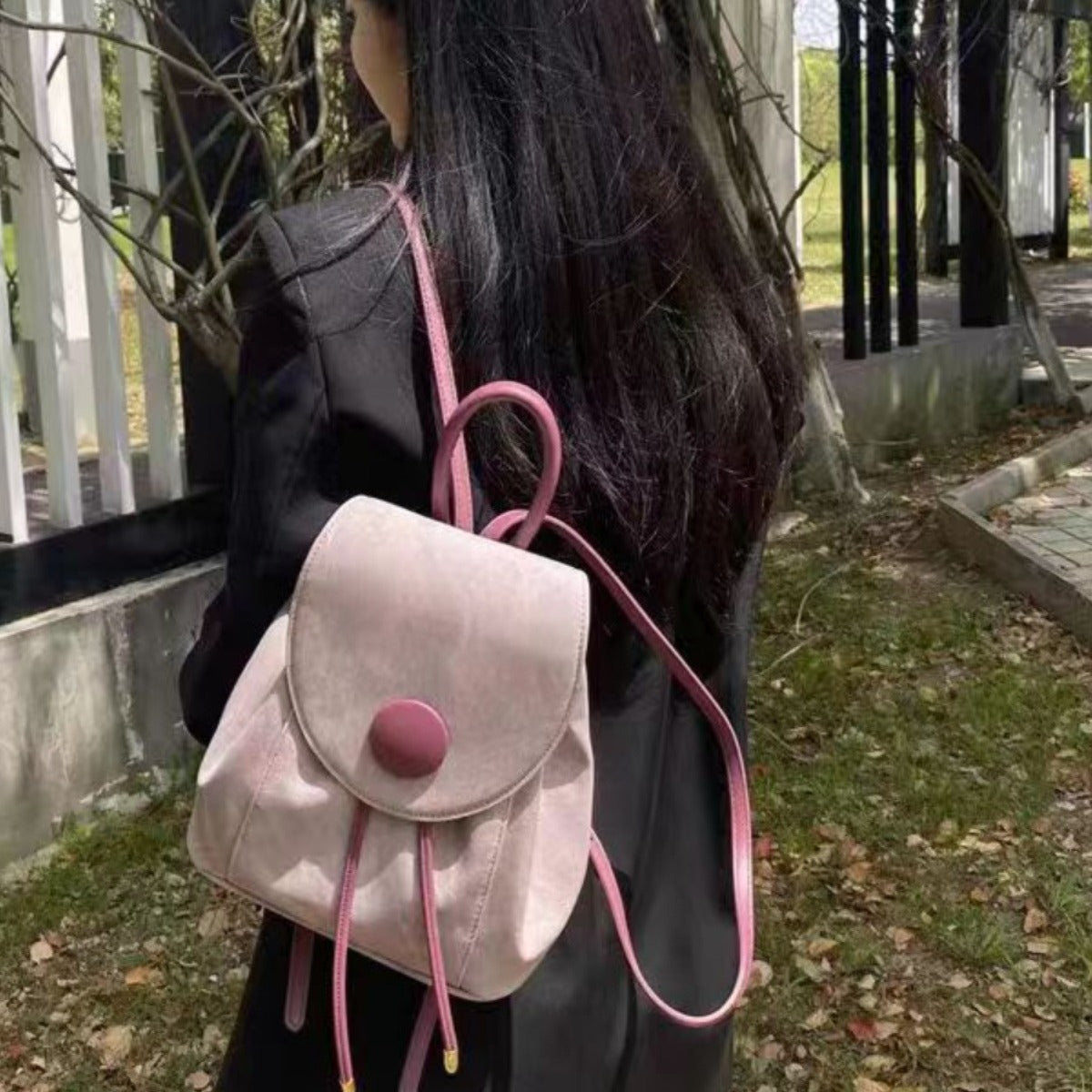 Mochila pequeña de mezclilla rosa, mochila escolar, mochila de viaje de gran capacidad