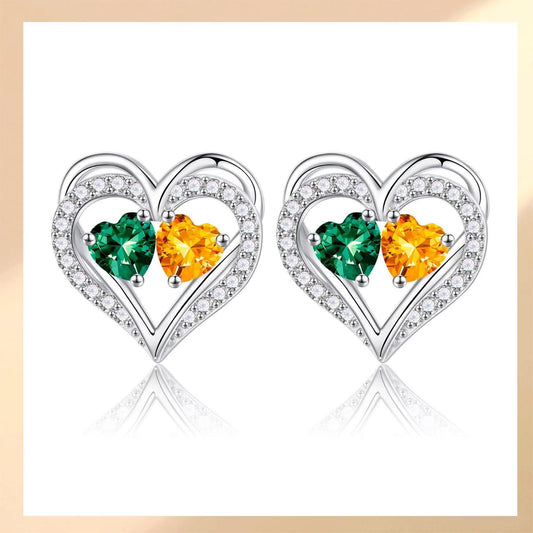 Sterling Silver Birthstone Heart Earrings new