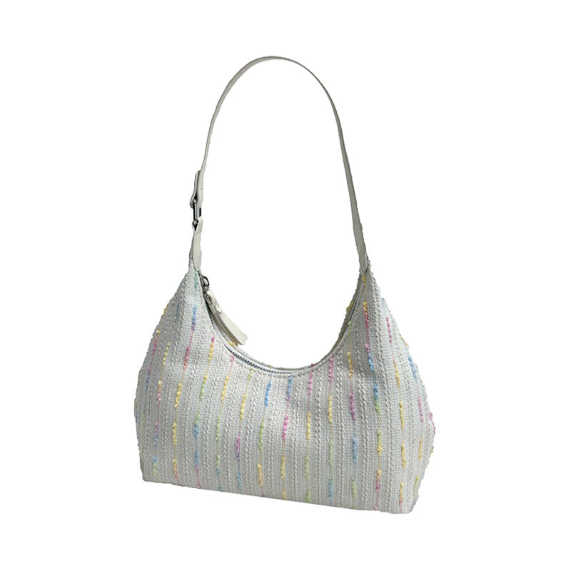 Bolso de hombro de punto chic - Bolso de lona elegante para mujer, ideal para el verano, y bolso hobo pequeño para niñas