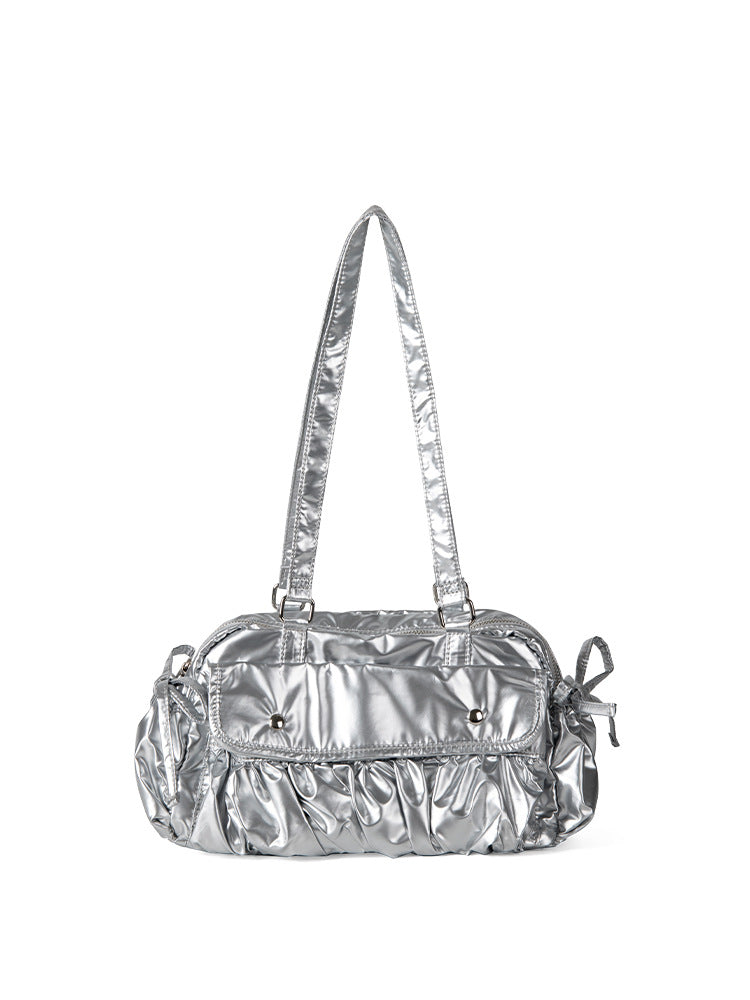 Bolso pequeño de hombro para mujer, bolso de hombro plisado de nailon, bolso baguette, bolso hobo de gran capacidad y a la moda para mujer