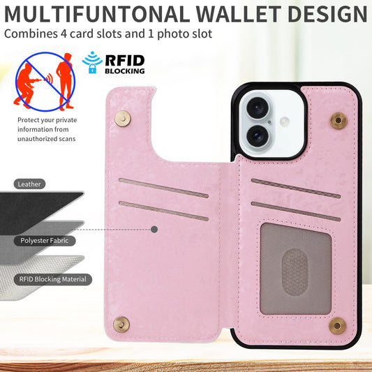 Phone Wallet For Apple 16 painted double buckle four-insert card wallet case 16pro max all-inclusive anti-drop case protective cover -dropshippingabc.com