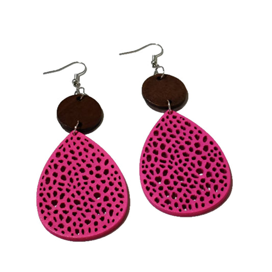 Bohemian Wood Disc and Leather Tassel Earrings