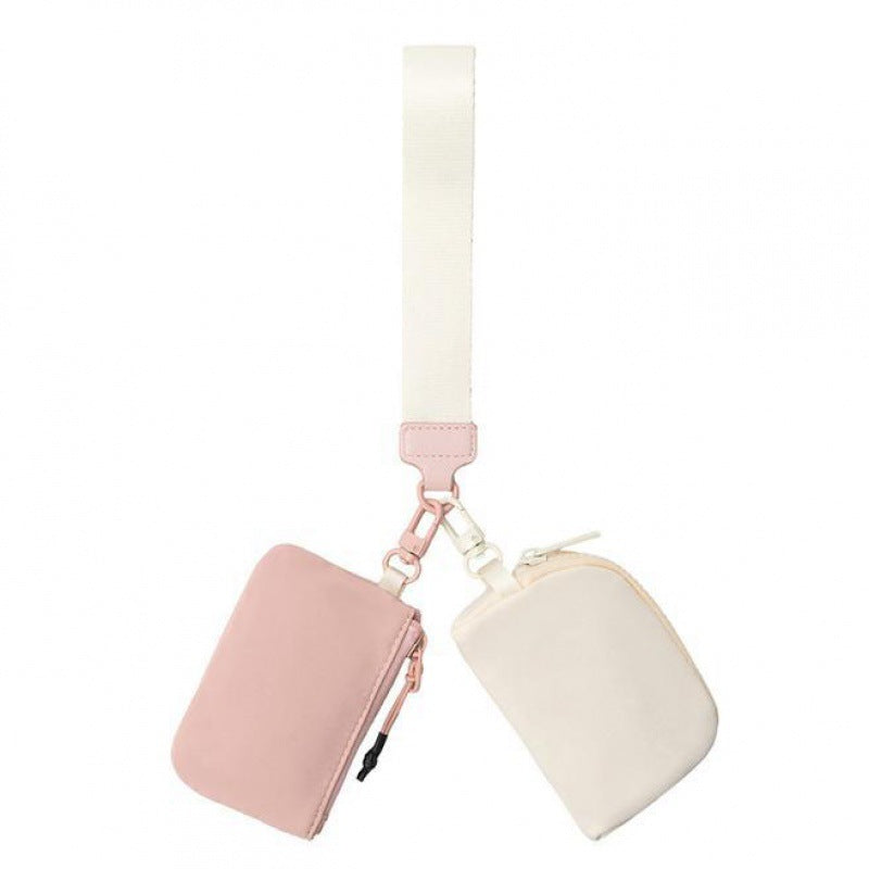 Bolsa de identificación de nailon impermeable, bolso doble portátil multifuncional pequeño, monedero con llavero, monedero de pulsera para mujer informal, bolso de pulsera informal, monedero de pulsera tipo neceser.