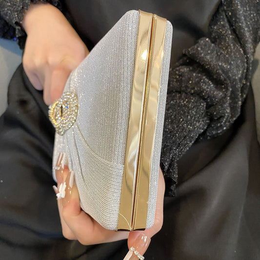 Bolso de mano cuadrado de noche con botones de diamante. Bolso de mano diagonal para bodas, cumpleaños y cenas.