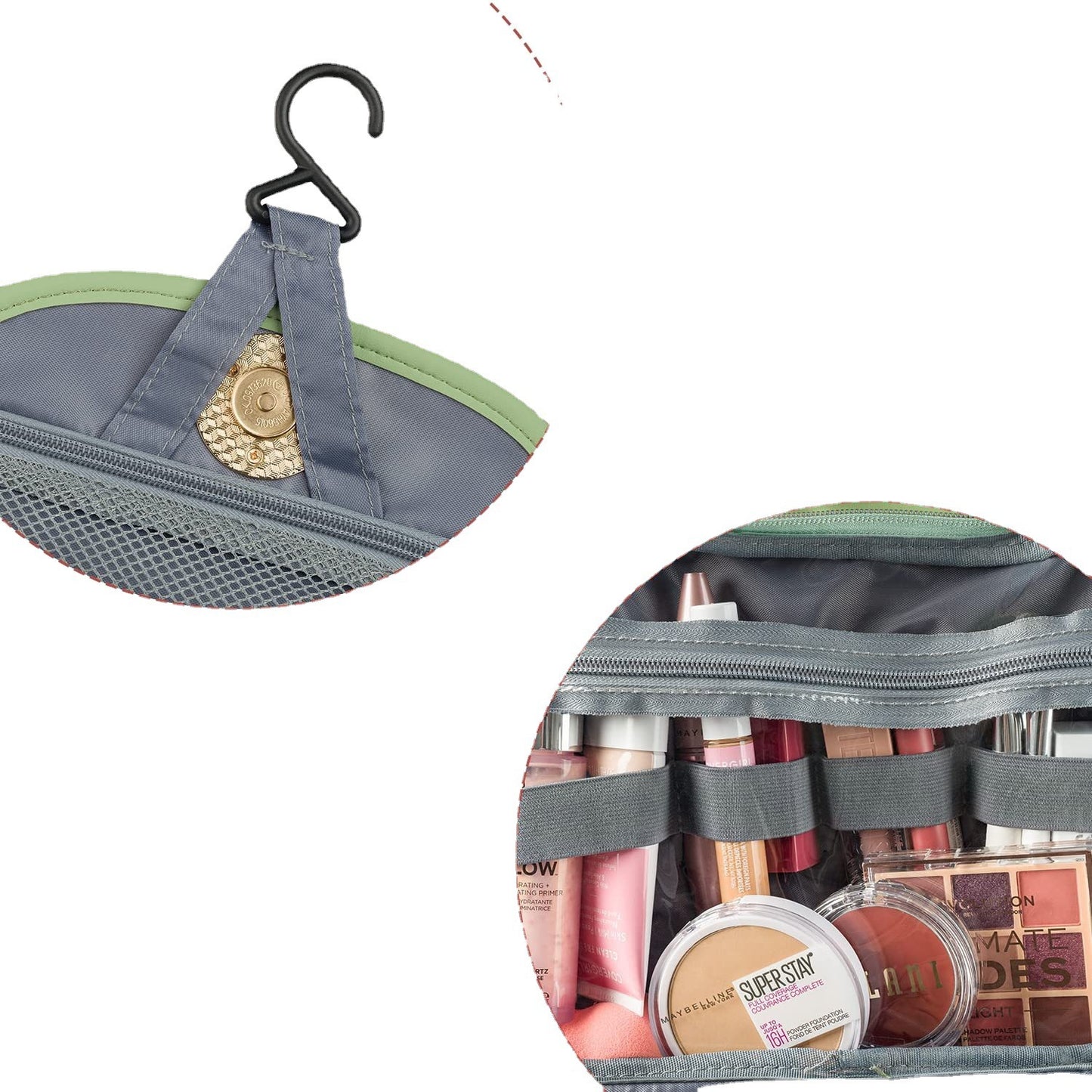 Neceser, bolsa de aseo impermeable, neceser de cosméticos, bolsa de almacenamiento con gancho y correa, bolsa de viaje para artículos de aseo