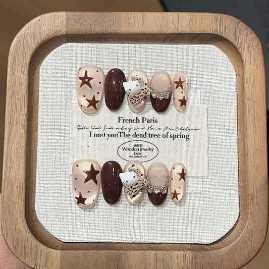 Hand-painted brown coffee star polka dots flash cat's eye handmade armor