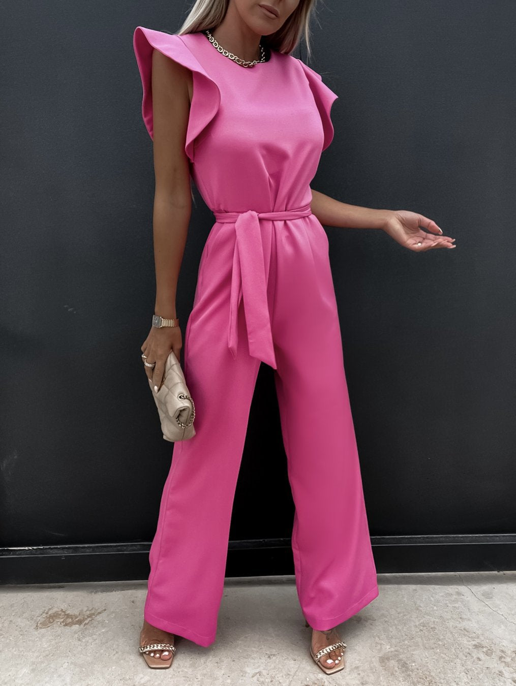 High Waist Commuter Strap-Up Jumpsuit - Summer Wide Leg Streetwear Jumpsuit -dropshippingabc.com