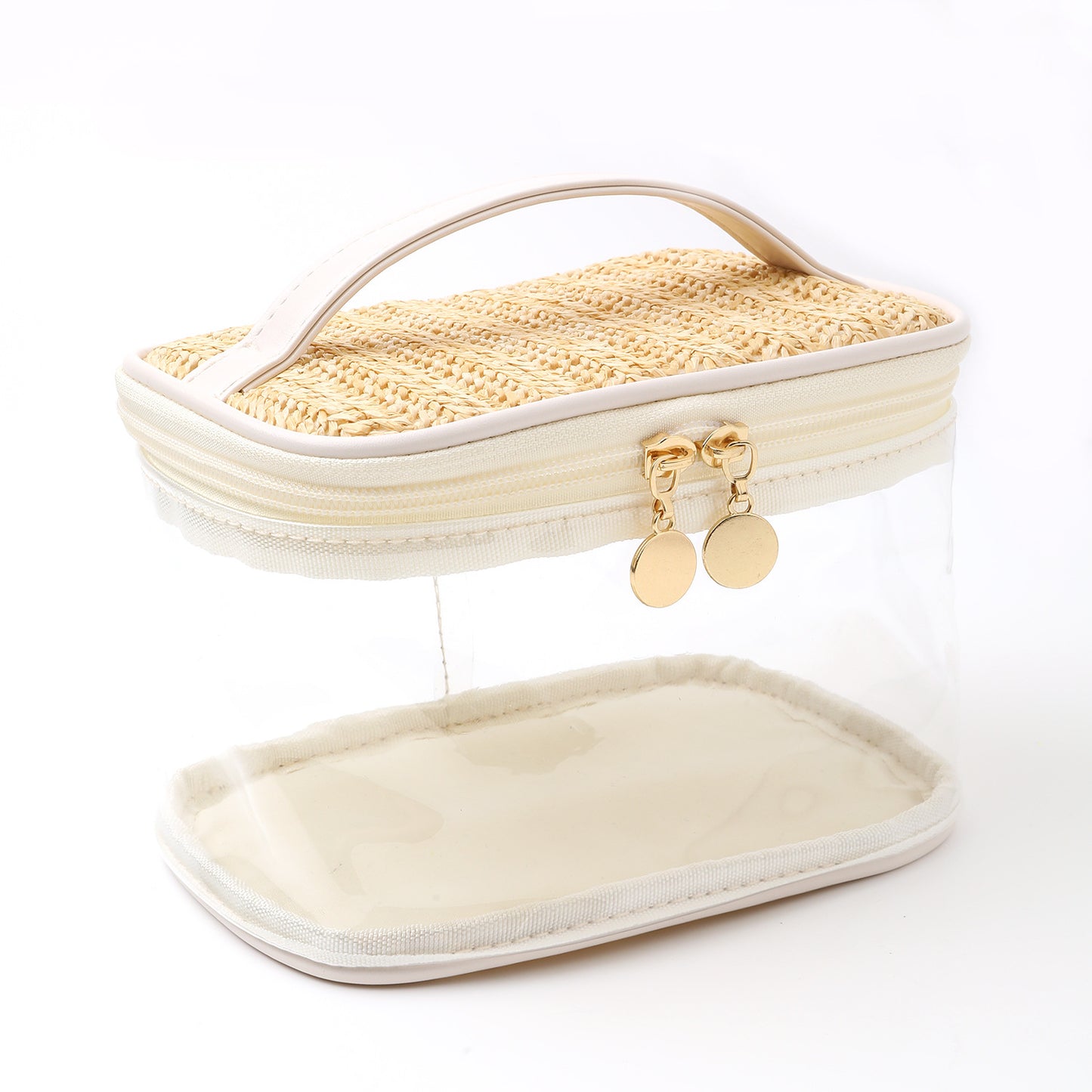 Neceser de maquillaje de gran capacidad con pajitas de PVC para mujer, neceser de viaje portátil, bolsa de almacenamiento portátil para cosméticos, neceser de maquillaje ligero.