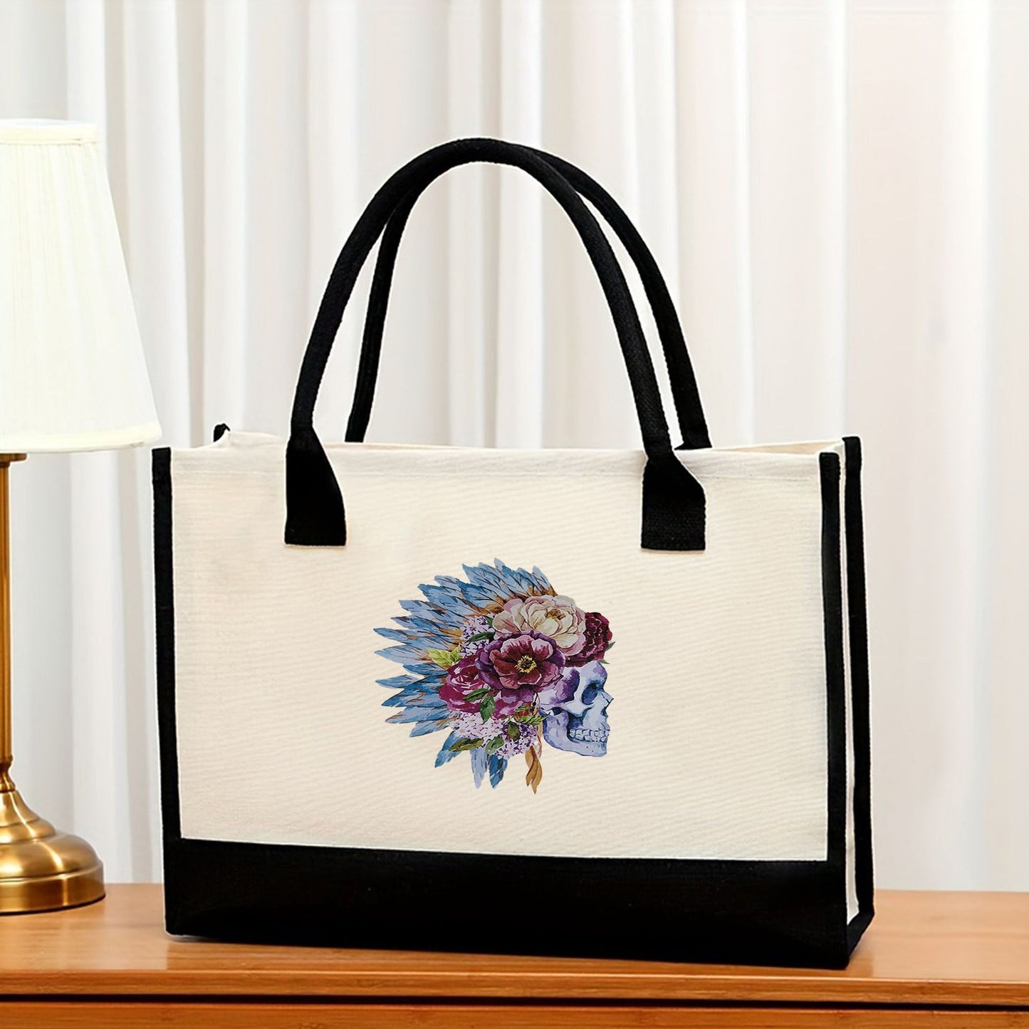 Bolsa de lona, bolsa de lona estampada de gran capacidad para mujer, bolsa de compras portátil, impermeable y a la moda