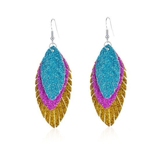 Bohemian Geometric Drop Earrings - Lightweight Feather, Leaf & Multi-Color Fringe Triple Tassel Dangles -dropshippingabc.com
