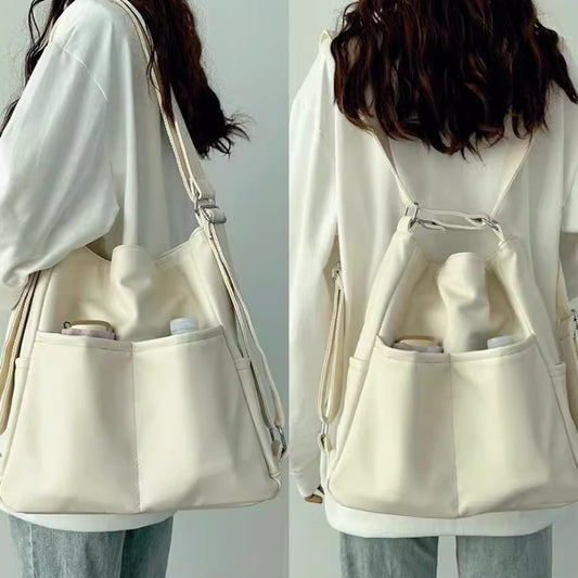 Mochila bandolera de poliuretano suave, mochila de gran capacidad para mujer, ideal para tres propósitos, bolso de mano para ir al trabajo o para usar como mochila cruzada multifuncional.