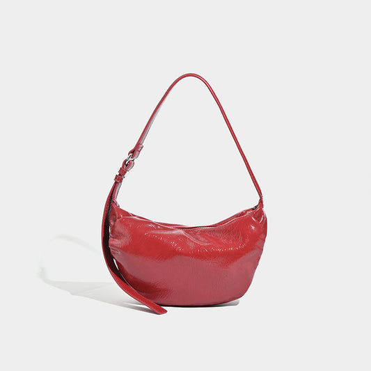 Bolso retro rojo para mujer, bolso ovalado plisado informal, bolso de hombro, bolso de mano, bolso hobo para mujer