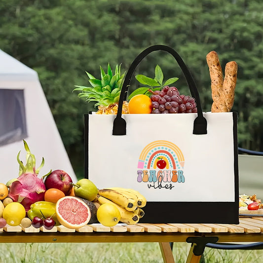 Bolsa de lona, bolsa de lona estampada de gran capacidad para mujer, bolsa de compras portátil, impermeable y a la moda