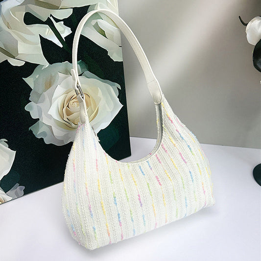 Bolso de hombro de punto chic - Bolso de lona elegante para mujer, ideal para el verano, y bolso hobo pequeño para niñas