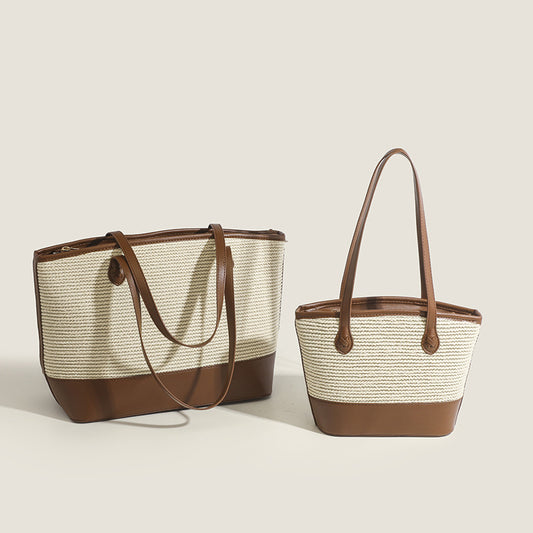 Bolso tote de ganchillo, bolso de hombro retro de verano, bolso de paja de gran capacidad, bolso tote minimalista grande