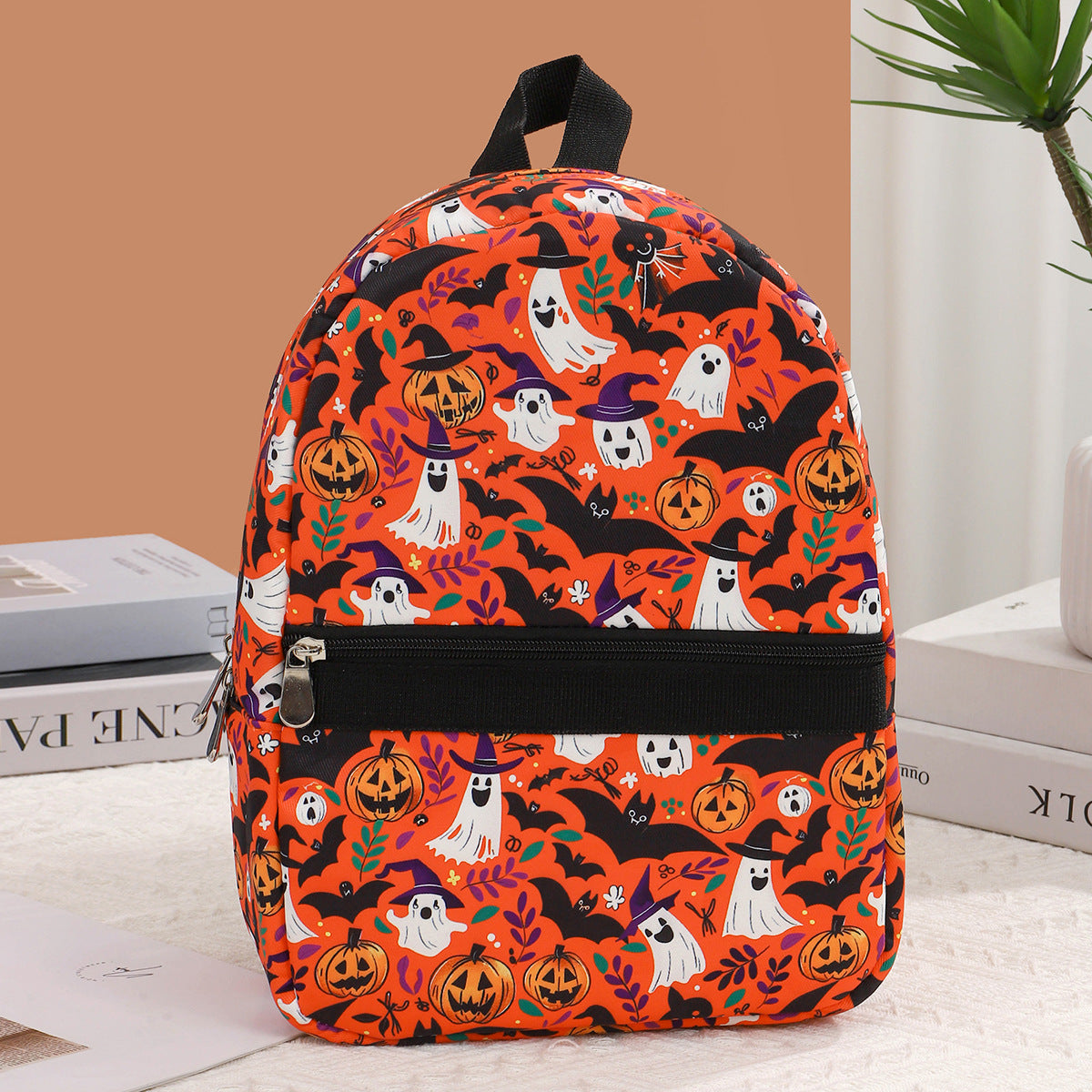 Mochila con estampado digital de bruja y calabaza, mochila impermeable de nailon, mochila para estudiantes.